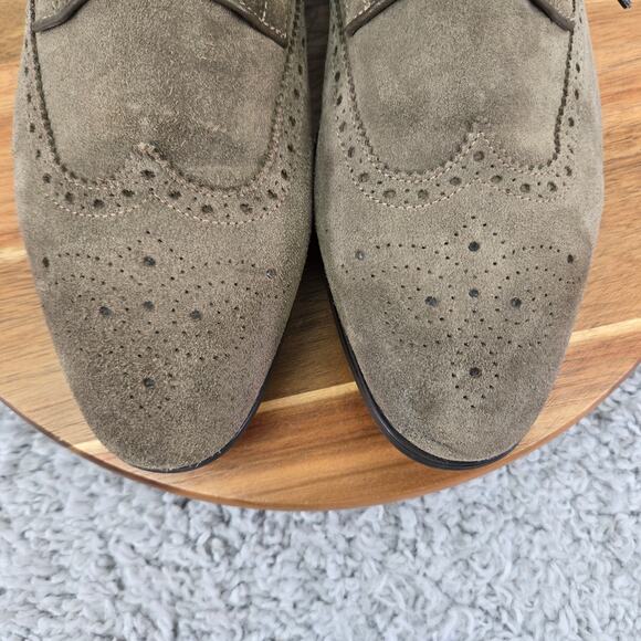 Saks Fifth Avenue Taupe Brown Suede Wingtip Full Brogue Casual Oxford Mens 10.5 - Picture 6 of 15